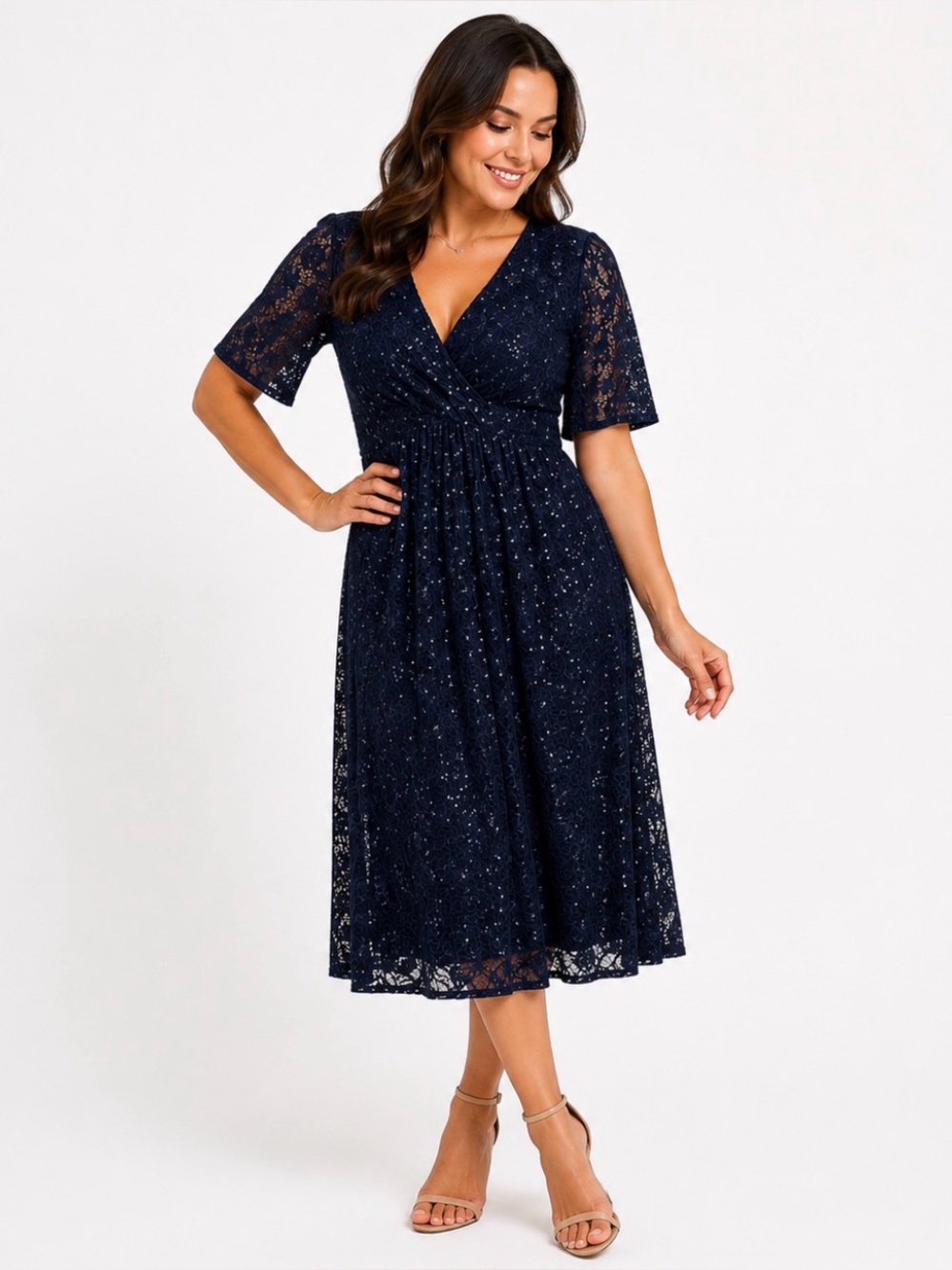 Kiyonna Lace Sequin Dress Size US 3X Navy Blue Cocktail Party Glam Plus Size